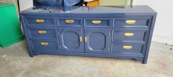 Vintage Thomasville Embassy Collection Campaign Style Credenza Available for Custom Lacquer! - Hibiscus House