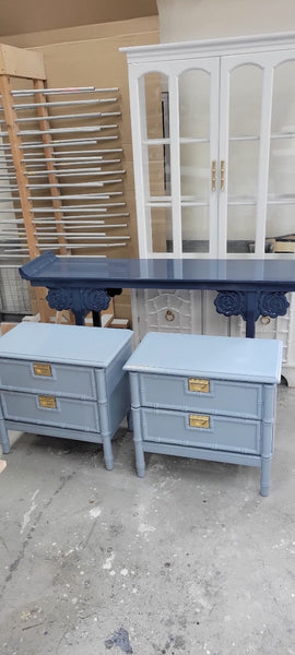 Vintage Stanley Style Nightstand Pair with Bamboo Detailing Available for Lacquer - Hibiscus House