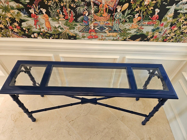 Vintage Mersman Furniture Bamboo Glass-Top Console Table Available for Lacquer!