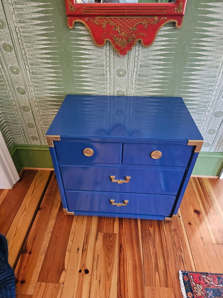 Vintage Bernhardt Furniture Campaign Style Large Nightstand Pair Available to Customize!