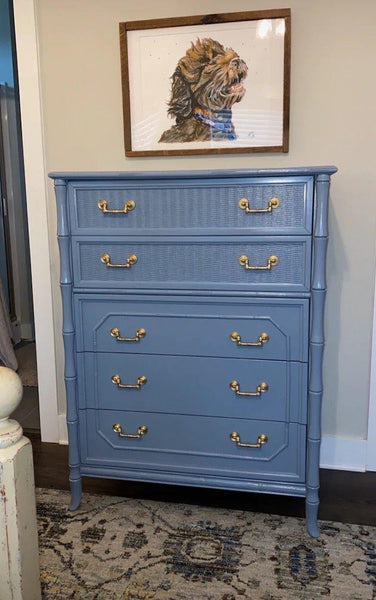 Vintage Broyhill Furniture Faux Bamboo Tallboy Chest Available for Lacquer - Hibiscus House