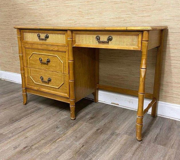 Vintage Broyhill Furniture Faux Bamboo Desk Available for Custom Lacquer - Hibiscus House