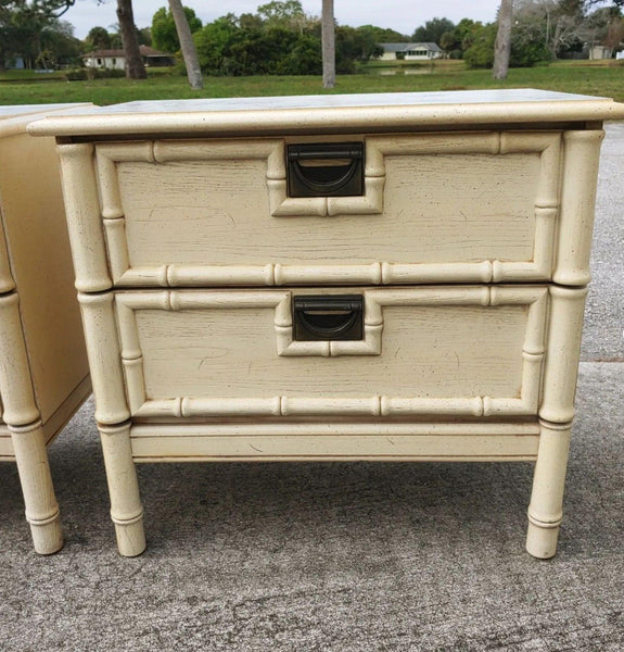 Pair of Faux Bamboo Stanley Style Campaign Nightstand Available for Custom Lacquer - Hibiscus House