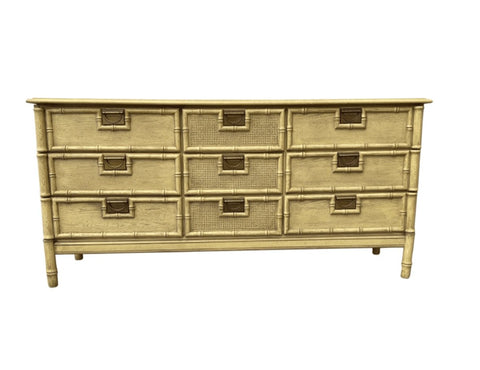 Vintage Stanley Style Faux Bamboo Nine Drawer Dresser Available for Custom Lacquer - Hibiscus House