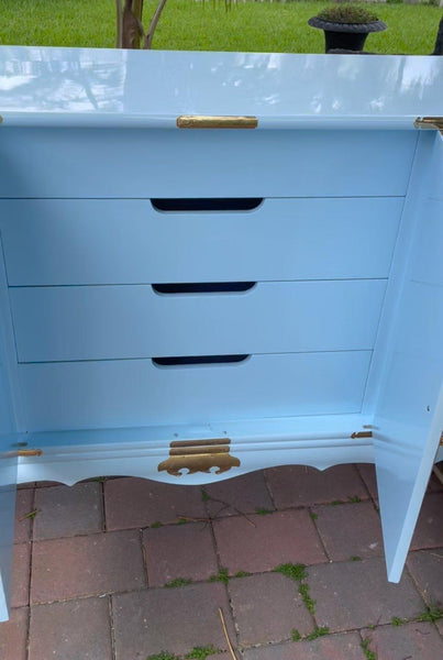 Vintage Korean Tansu Style Chinoiserie Credenza Lacquered in "Little Boy Blue" Ready to Ship - Hibiscus House