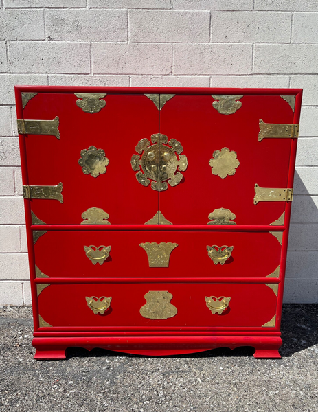 Vintage Korean Tansu-Style Chest of Drawers/Armoire with Butterfly Hardware Available for Custom Lacquer
