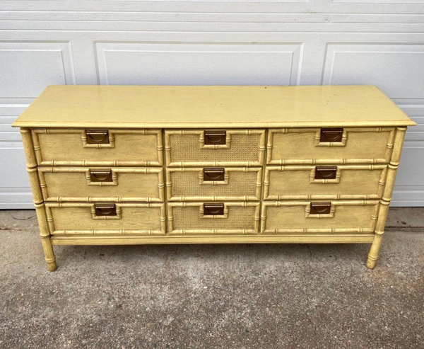 Vintage Faux Bamboo Stanley-Style Nine Drawer Dresser Available for Custom Lacquer!