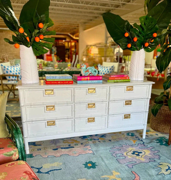 Vintage Faux Bamboo Stanley-Style Nine Drawer Dresser Available for Custom Lacquer! - Hibiscus House