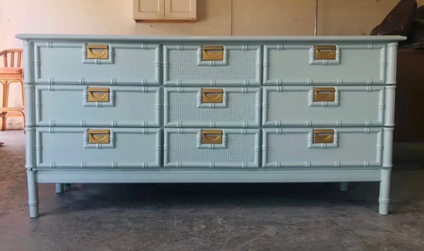 Vintage Faux Bamboo Stanley-Style Nine Drawer Dresser Available for Custom Lacquer!