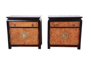 Century Furniture Chinoserie Burl Wood Nightstand Pair Available for Custom Lacquer! - Hibiscus House