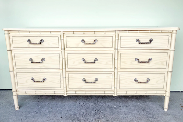 Vintage Faux Bamboo 9 Drawer Triple Classic Dresser Available for Custom Lacquer