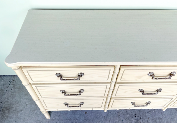 Vintage Faux Bamboo 9 Drawer Triple Classic Dresser Available for Custom Lacquer