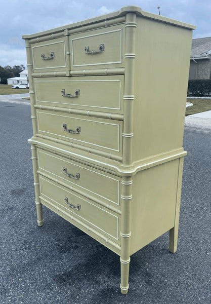 Vintage Henry Link Bali Hai Faux Bamboo Tallboy Chest Available for Custom Lacquer - Hibiscus House