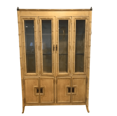 Vintage Stanley Furniture Faux Bamboo China Cabinet Available For Custom Lacquer - Hibiscus House