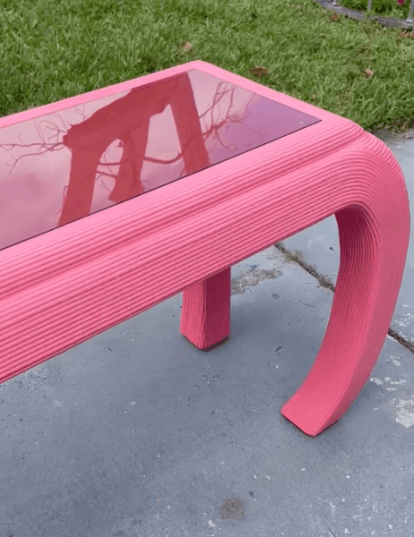 Pencil Reed Console Table with Glass Top Lacquered in Cactus Flower - Hibiscus House