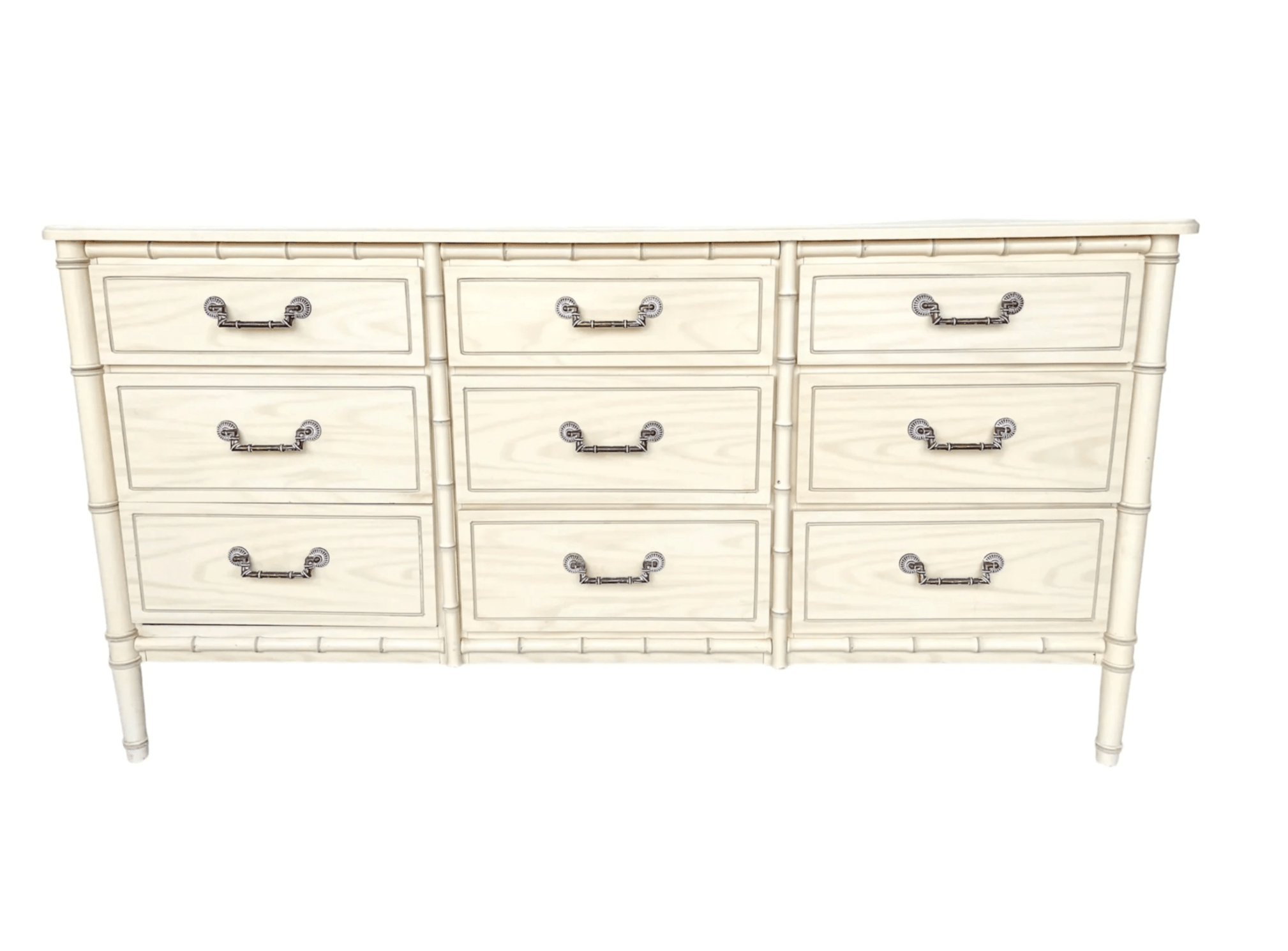 Vintage Faux Bamboo Classic 9 Drawer Straight Hardware Dresser Available to Customize - Hibiscus House