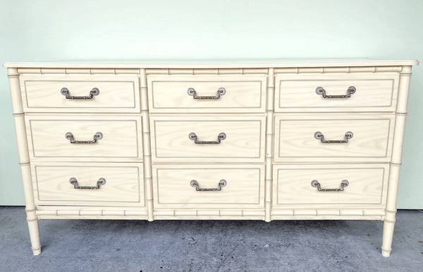 Vintage Faux Bamboo Classic 9 Drawer Straight Hardware Dresser Available to Customize - Hibiscus House