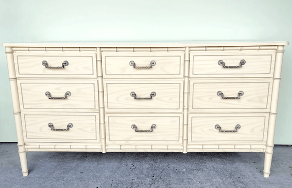 Vintage Faux Bamboo Classic 9 Drawer Straight Hardware Dresser Available to Customize - Hibiscus House