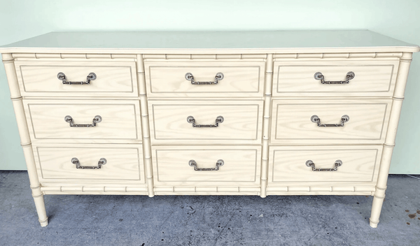 Vintage Faux Bamboo Classic 9 Drawer Straight Hardware Dresser Available to Customize - Hibiscus House