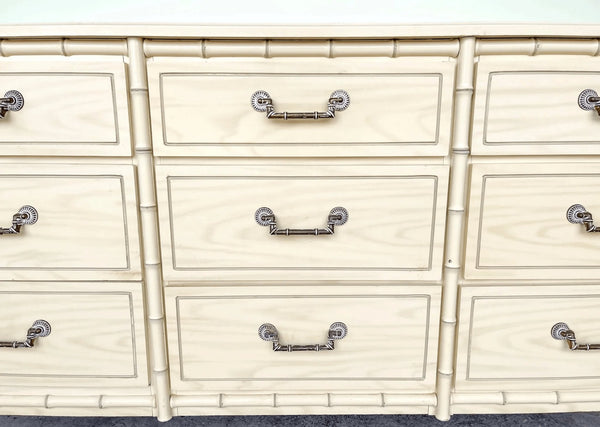 Vintage Faux Bamboo Classic 9 Drawer Straight Hardware Dresser Available to Customize - Hibiscus House