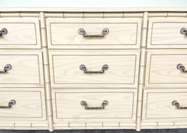 Vintage Faux Bamboo Classic 9 Drawer Straight Hardware Dresser Available to Customize - Hibiscus House