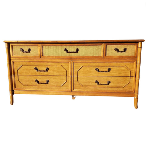 Vintage Broyhill Furniture Faux Bamboo Seven Drawer Dresser Available to Customize - Hibiscus House