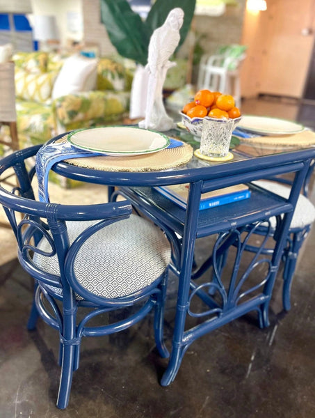 Vintage Rattan Honeymoon Table and Chair Set Available for Custom Lacquer!