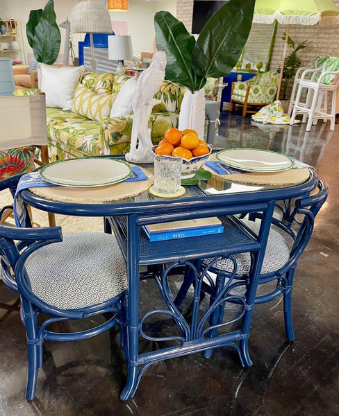 Vintage Rattan Honeymoon Table and Chair Set Available for Custom Lacquer!