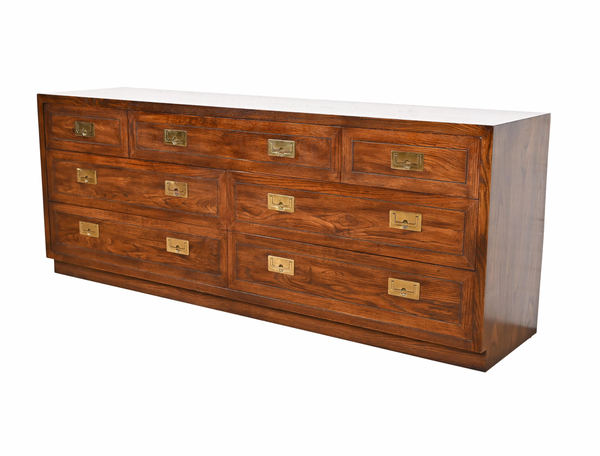 Stunning Henredon Campaign Style Seven Drawer Dresser Available for Lacquer