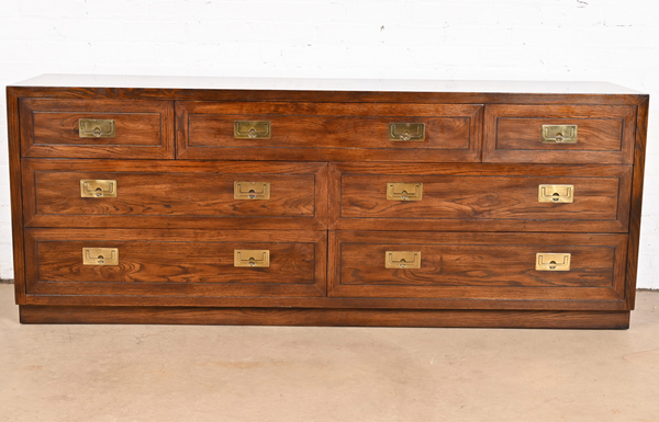 Stunning Henredon Campaign Style Seven Drawer Dresser Available for Lacquer