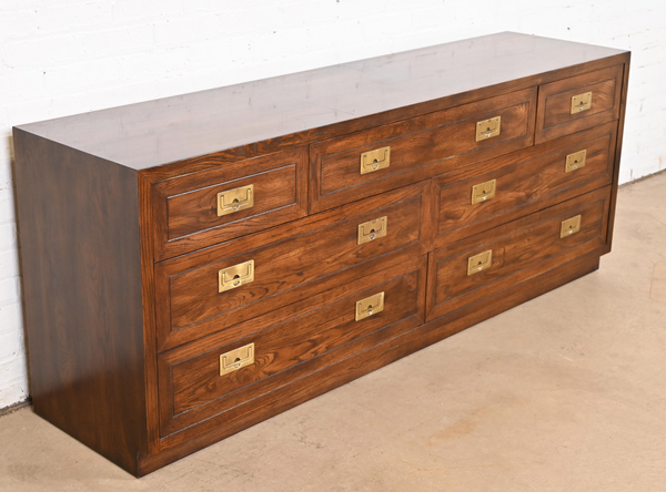 Stunning Henredon Campaign Style Seven Drawer Dresser Available for Lacquer