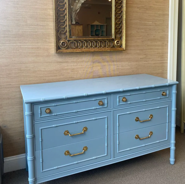 Vintage Thomasville Faux Bamboo Six Drawer Dresser Available for Custom Lacquer!