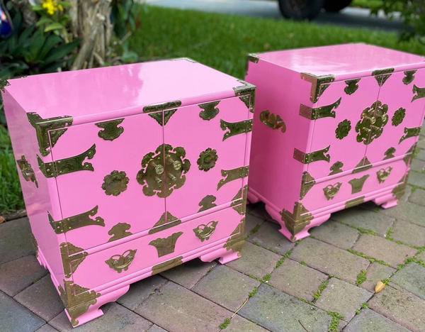 Vintage Tansu Chinoiserie Style Nightstand Pair Available for Custom Lacquer