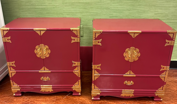 Vintage Tansu Chinoiserie Style Nightstand Pair Available for Custom Lacquer