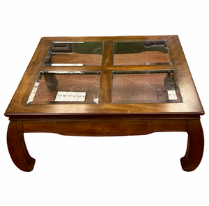 Vintage Ming Style Coffee Table with Beveled Glass Top Available for Custom Lacquer!