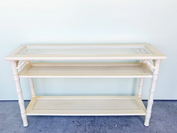 Vintage Mersman Furniture Bamboo Glass-Top Console Table Available for Lacquer!