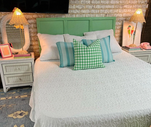 Vintage Broyhill Furniture Faux Bamboo and Cane Queen Headboard - Hibiscus House
