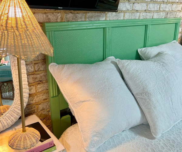 Vintage Broyhill Furniture Faux Bamboo and Cane Queen Headboard - Hibiscus House