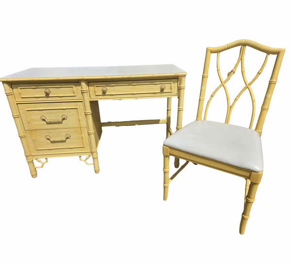 Vintage Thomasville Allegro Bamboo Desk with Matching Chair Available for Custom Lacquer!!