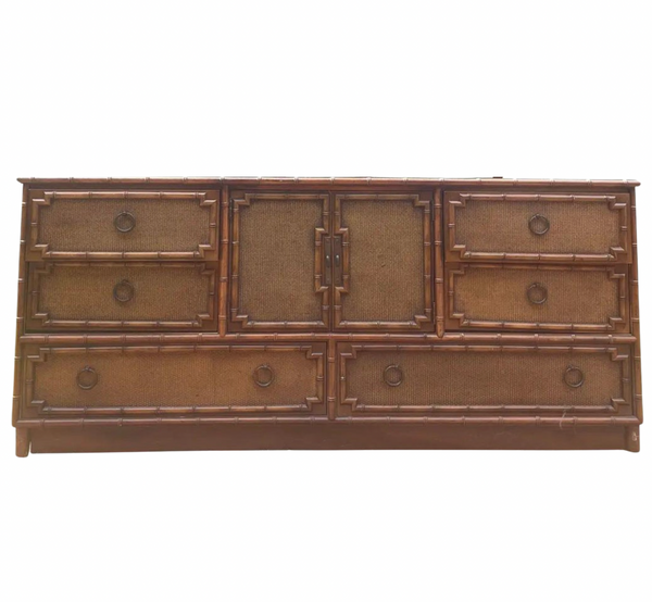 Vintage Drexel Omega Faux Bamboo Credenza Available to Customize! - Hibiscus House
