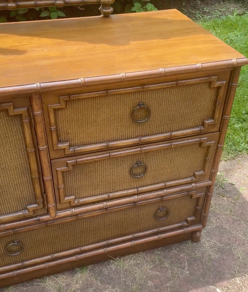 Vintage Drexel Omega Faux Bamboo Credenza Available to Customize! - Hibiscus House