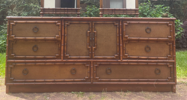 Vintage Drexel Omega Faux Bamboo Credenza Available to Customize! - Hibiscus House