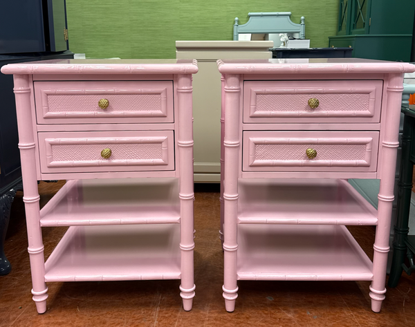 Bamboo End Table Pair Custom Lacquered in SW Irresistible Pink Ready to Ship!