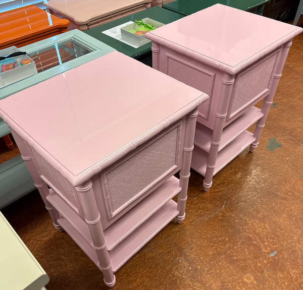 Bamboo End Table Pair Custom Lacquered in SW Irresistible Pink Ready to Ship!