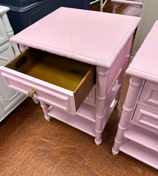 Bamboo End Table Pair Custom Lacquered in SW Irresistible Pink Ready to Ship!