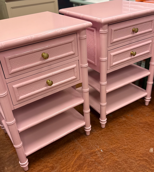Bamboo End Table Pair Custom Lacquered in SW Irresistible Pink Ready to Ship!