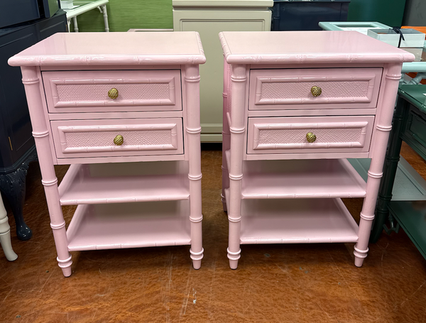 Bamboo End Table Pair Custom Lacquered in SW Irresistible Pink Ready to Ship!
