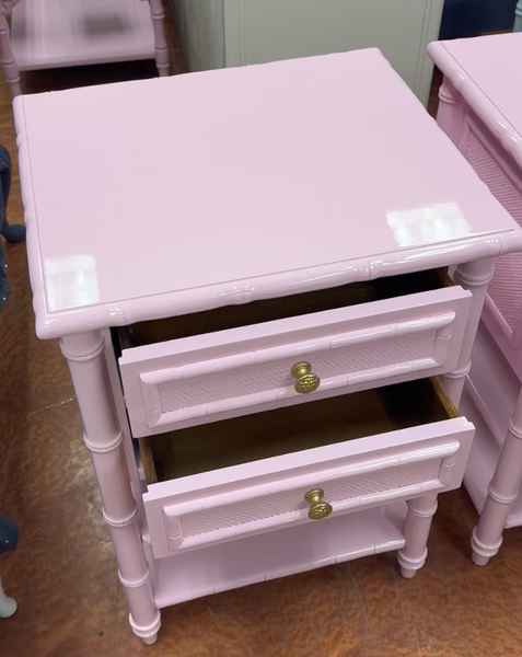 Bamboo End Table Pair Custom Lacquered in SW Irresistible Pink Ready to Ship!