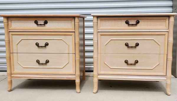 Vintage Faux Bamboo Broyhill Three-Drawer Large Nightstand Pair Available for Lacquer