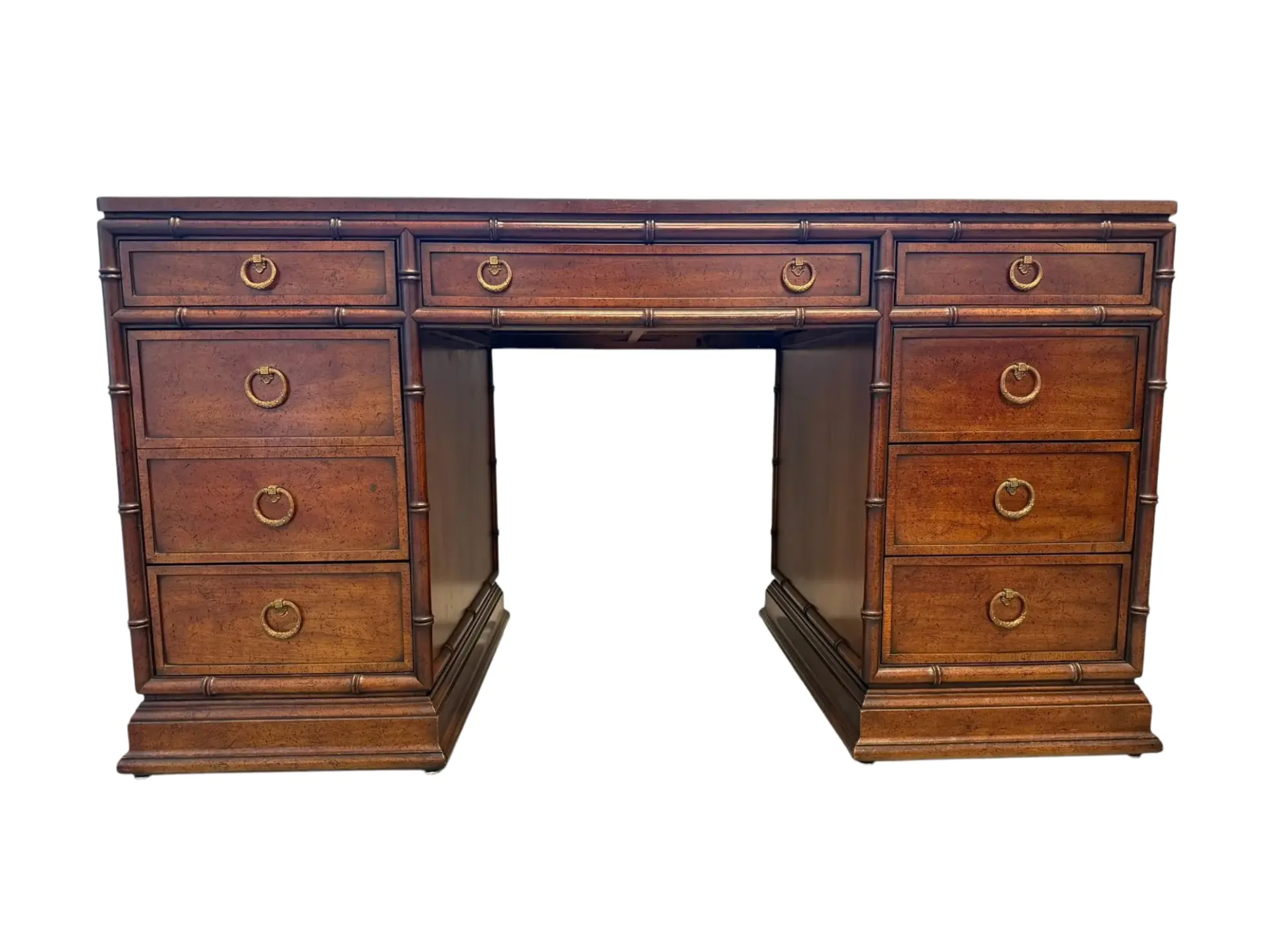 1960s Faux Bamboo Sligh Lowry Executive Style Desk Available to Custom Lacquer!